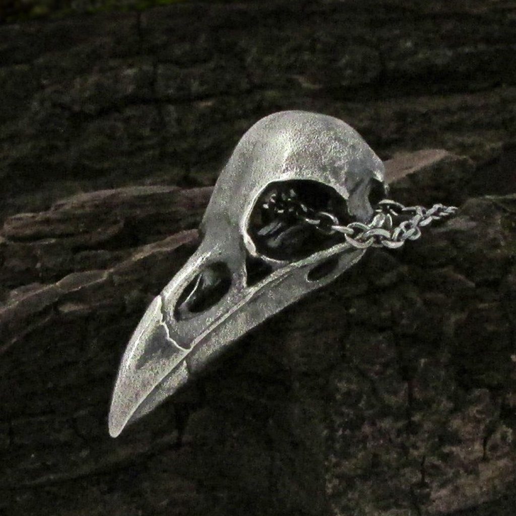 Raven <b>Skull</b> Necklace - Medium Gothic Bird <b>Skull</b> Pendant by RavynEdge.