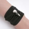 Small sterling silver raven skull and silk wrap bracelet