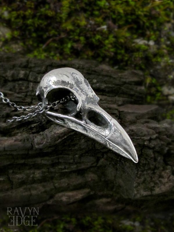 Crow skull necklace in sterling silver
