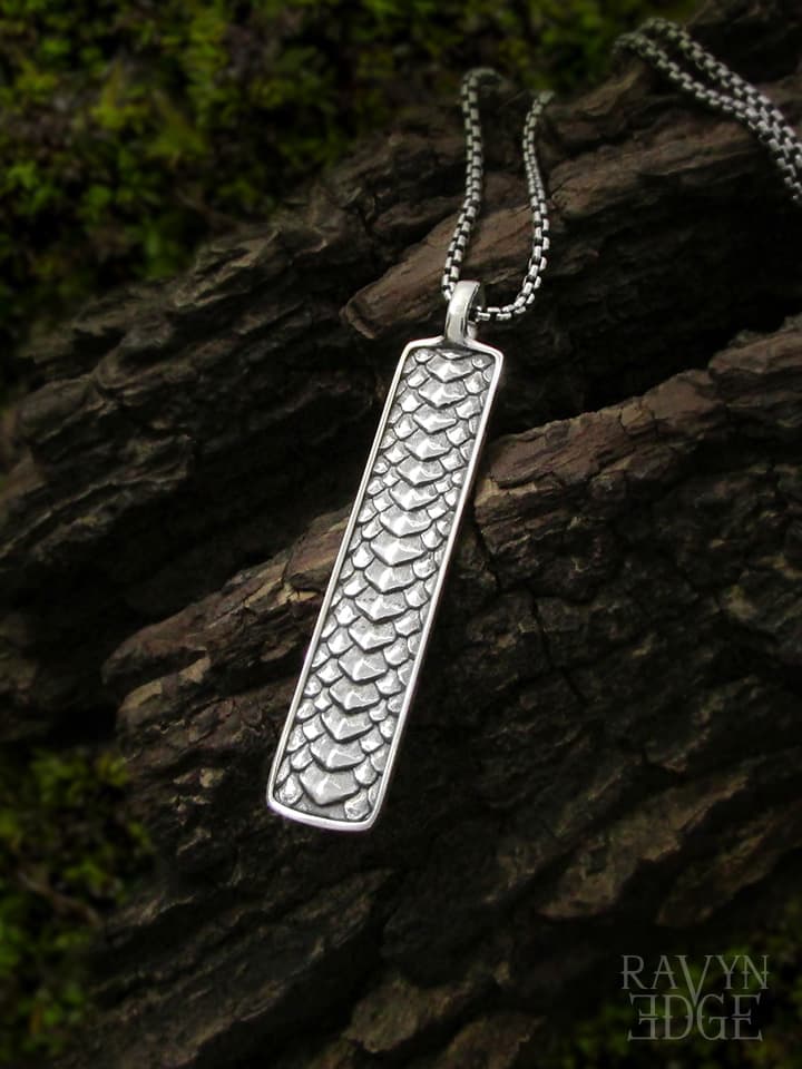 Dragon scale necklace sterling silver bar necklace