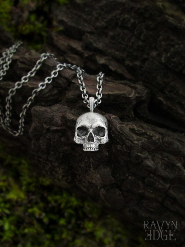 Mens skull necklace, womens silver charm pendant