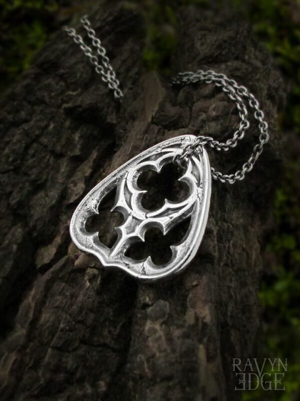 Sterling silver ouija planchette necklace, gothic window necklace