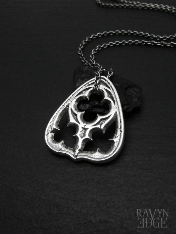 Necklace of gothic window planchette, ouija inspired jewelry