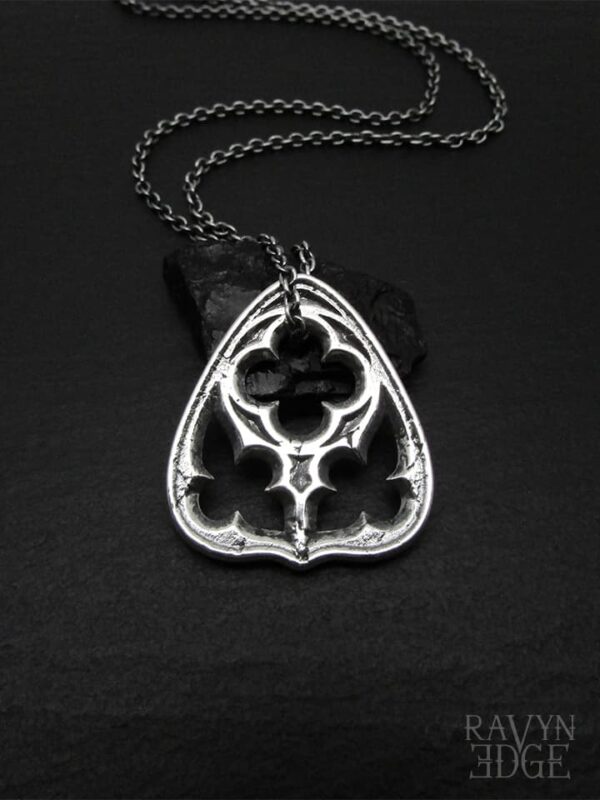 Sterling silver planchette window necklace with quatrefoil