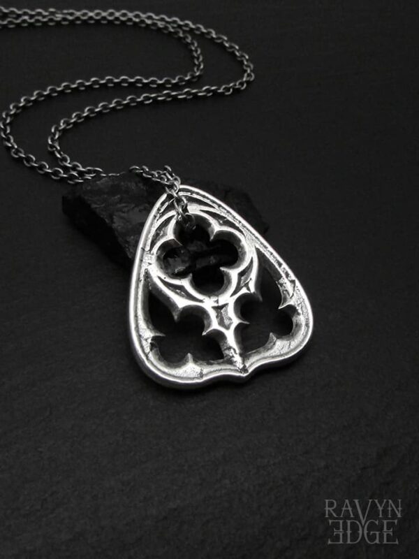 Sterling silver planchette pendant, cathedral window necklace