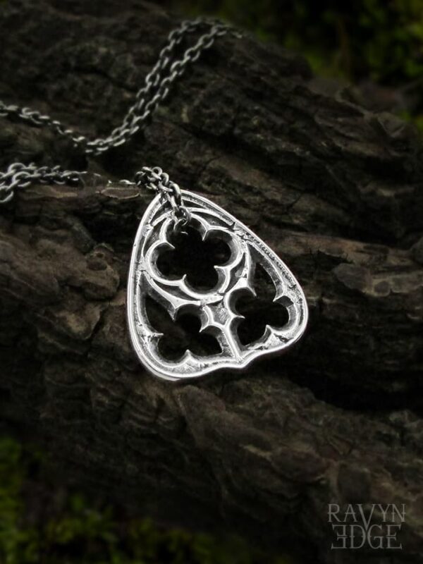 Sterling silver ouija planchette necklace, gothic window necklace