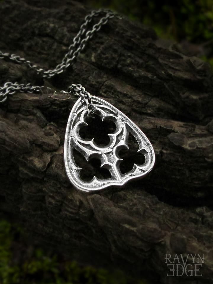 Sterling silver ouija planchette necklace, gothic window necklace