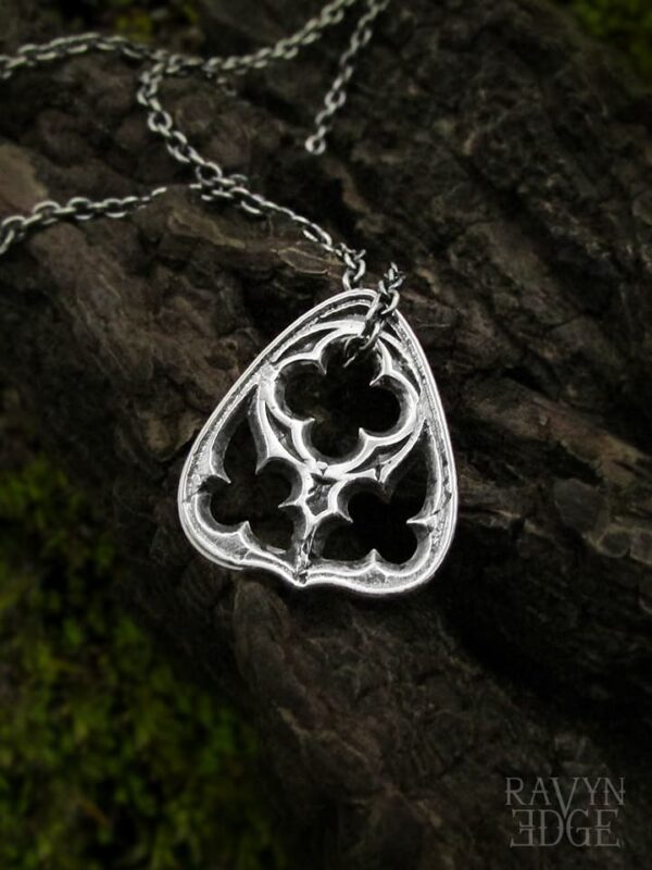 Necklace of gothic window planchette, ouija inspired jewelry