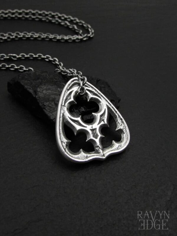 Sterling silver planchette window necklace with quatrefoil