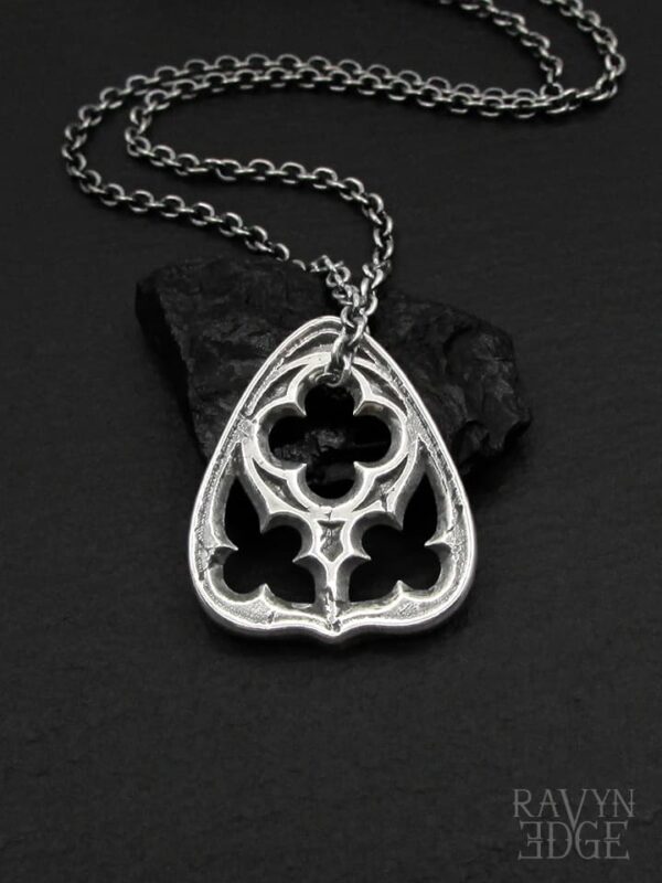 Sterling silver planchette pendant, cathedral window necklace